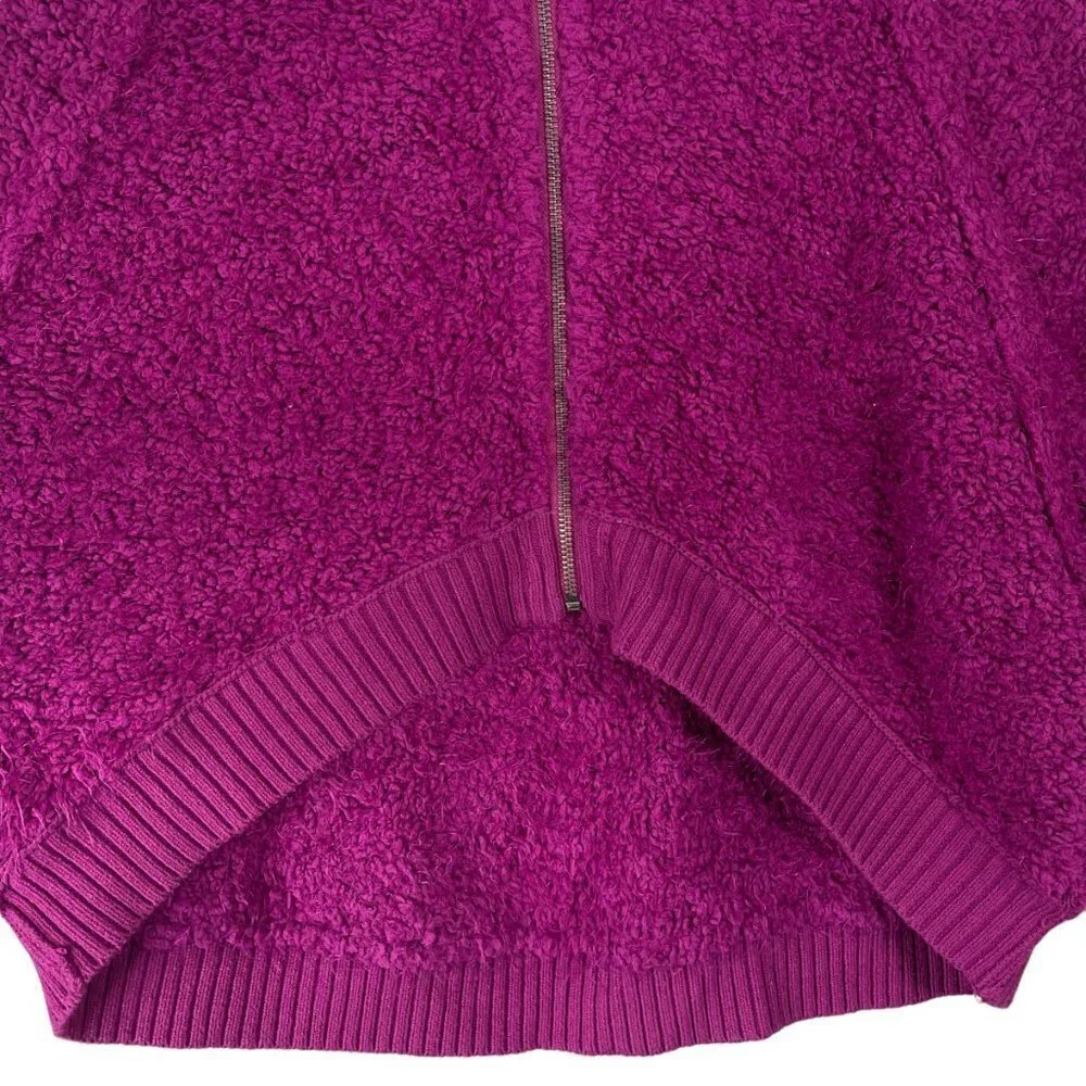 Free People Furry Time Hooded Jacket XS Cozy Sherpa Teddy Coat Zip Up Hot Pink - Picture 4 of 11